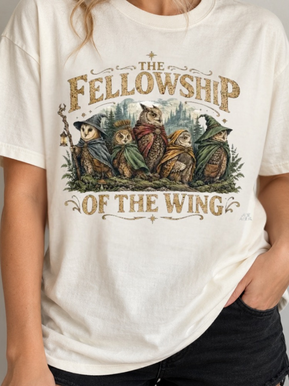 Comfort Colors The Fellowship of the Wing Owls Fantasy Adventure White T-Shirt
